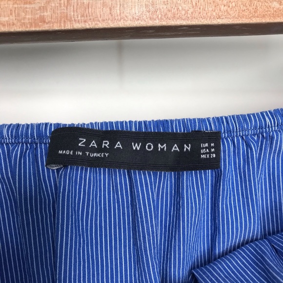 SOLD Zara Blue Striped Ruffle Sleeve Top Blouse M - Picture 14 of 14